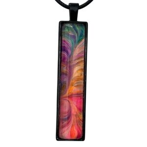 Handmade Fluid Art Pendant Necklace Multicolor Abstract Glass on Black Cord